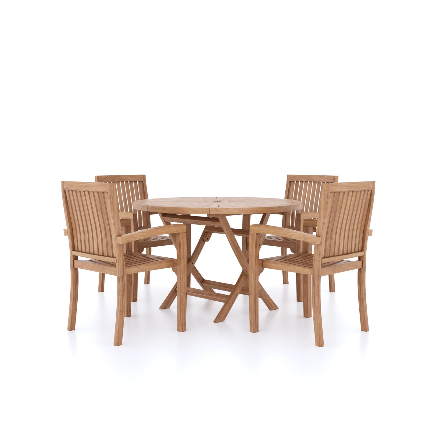 Teak Set 120cm Sunshine Round Folding Table with 4 Henley Stacking Chairs