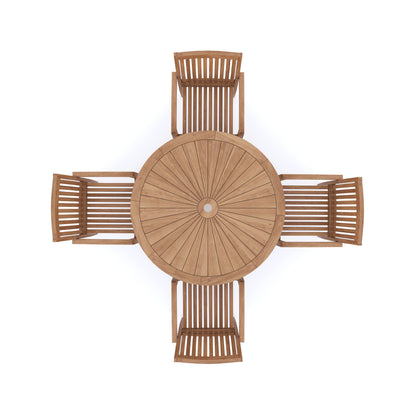Teak Set 120cm Sunshine Round Folding Table with 4 Henley Stacking Chairs