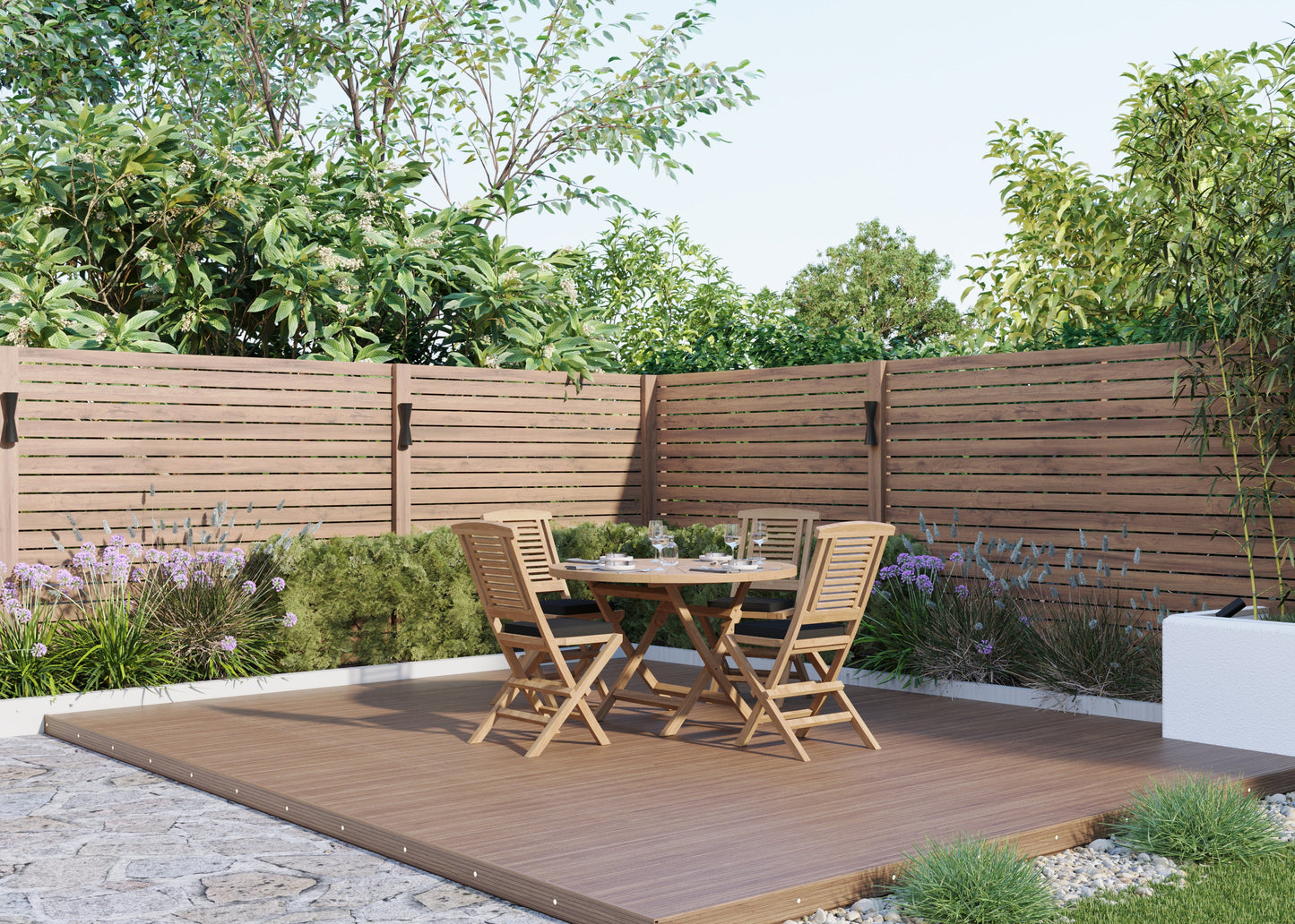 Teak Set 120cm Sunshine Folding Table (4 Folding Chairs) Cushions included.