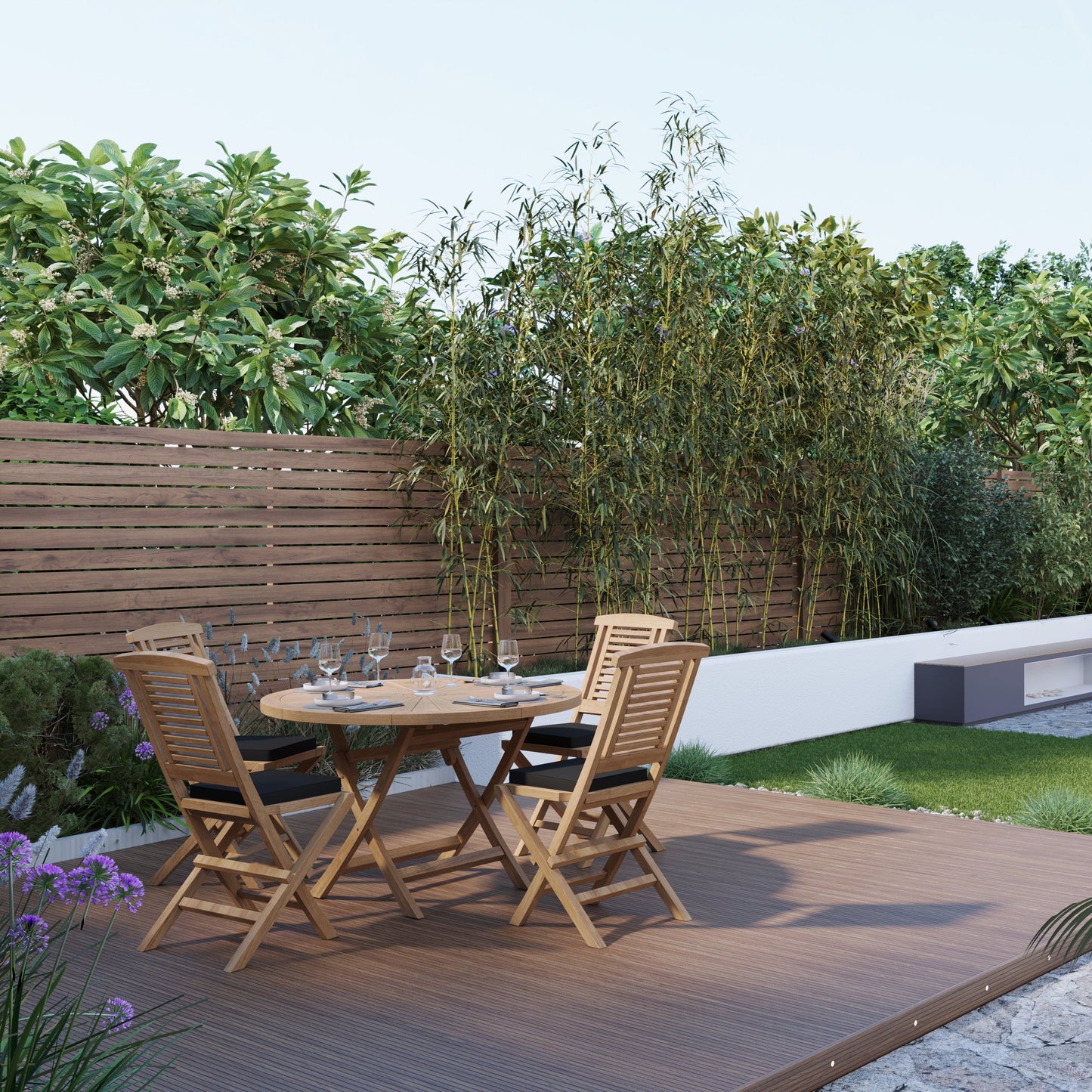 Teak Set 120cm Sunshine Folding Table (4 Folding Chairs) Cushions included.