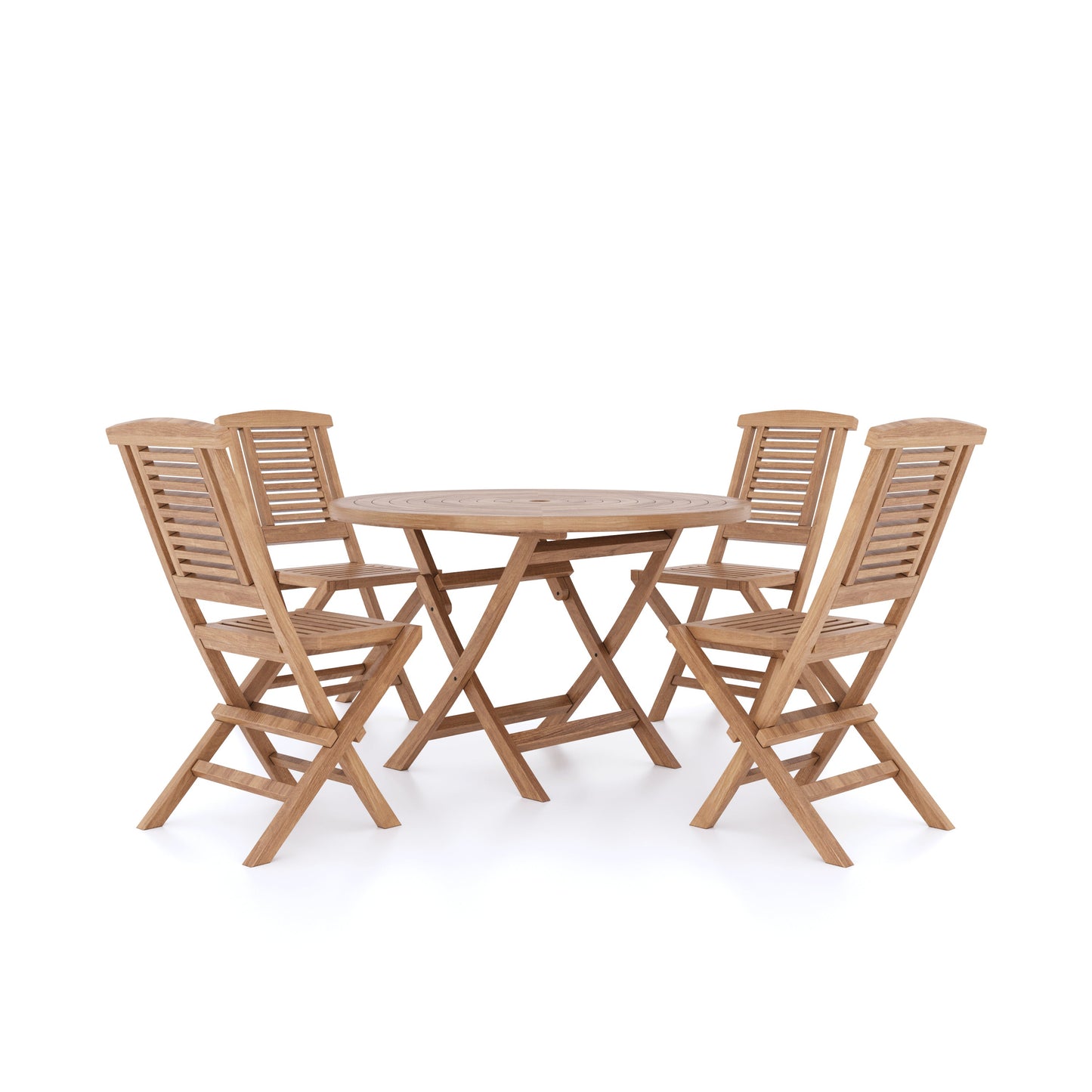 Teak Set 120cm Spiral Folding Table with 4 Folding Chairs