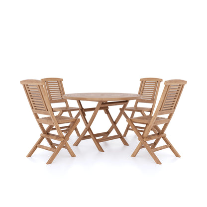 Teak Set 120cm Spiral Folding Table with 4 Folding Chairs