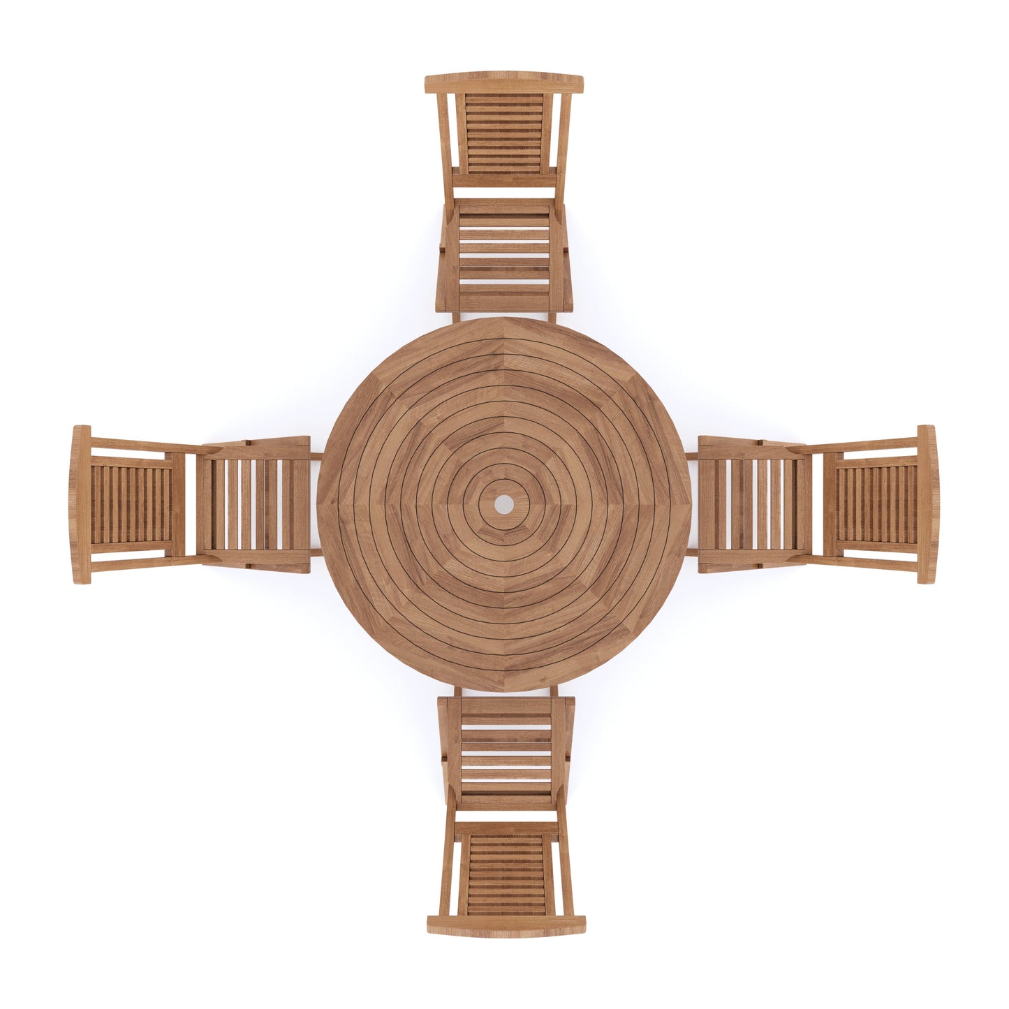 Teak Set 120cm Spiral Folding Table with 4 Folding Chairs