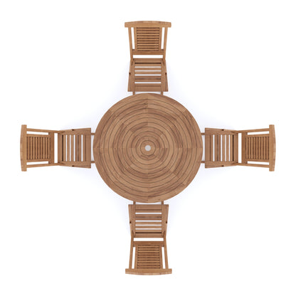 Teak Set 120cm Spiral Folding Table with 4 Folding Chairs