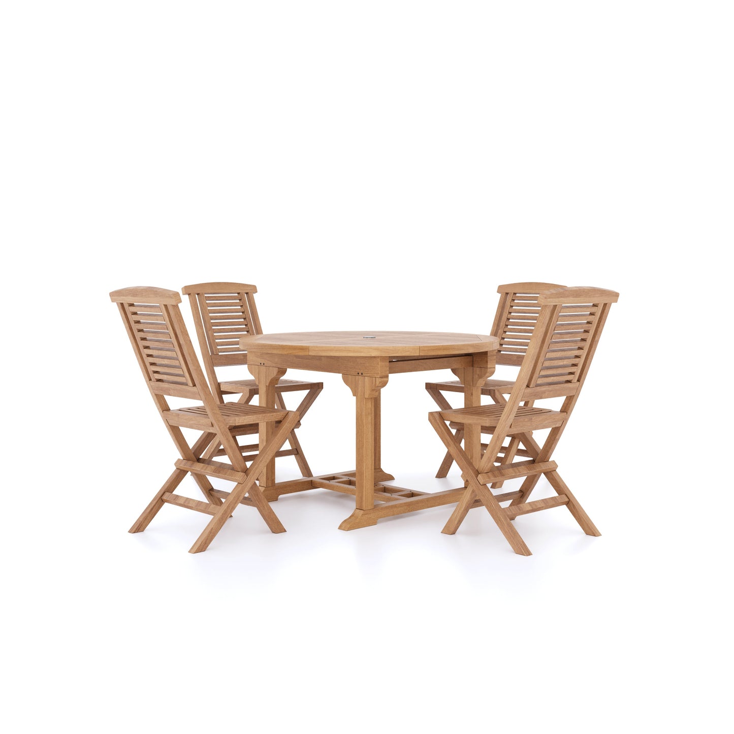 Teak 120cm to 170cm Round to Oval Extending Table with 4 Hampton Folding Chairs