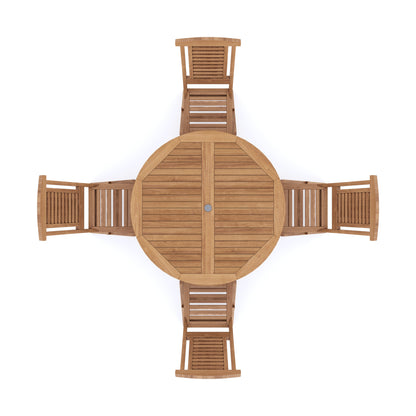 Teak 120cm to 170cm Round to Oval Extending Table with 4 Hampton Folding Chairs