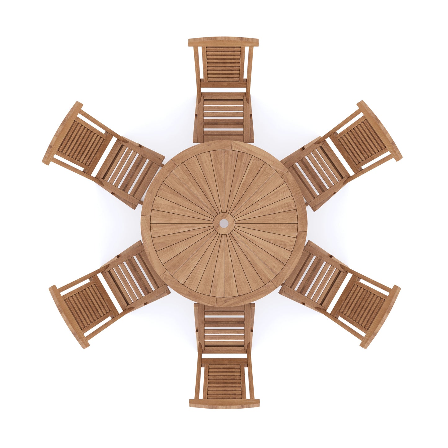 Teak 120cm Round Sunshine Folding Table with 6 Folding Chairs