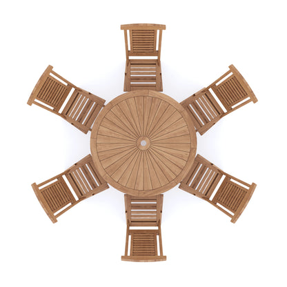 Teak 120cm Round Sunshine Folding Table with 6 Folding Chairs