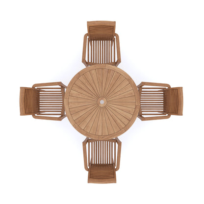 Teak Set 120cm Sunshine Round Folding Table with 4 Oxford Stacking Chairs