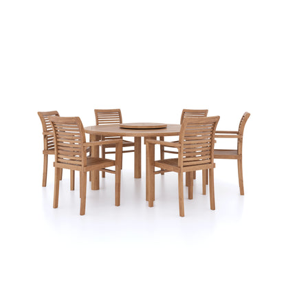 Teak Set 150cm Maximus Round Table, 4cm Top (6 Oxford Stacking Chairs) Cushions included.