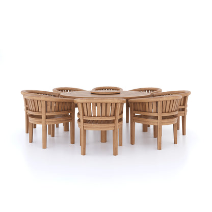 Teak Set 180cm Maximus Round Table 4cm Top (8 San Francisco Chairs) Cushions included.