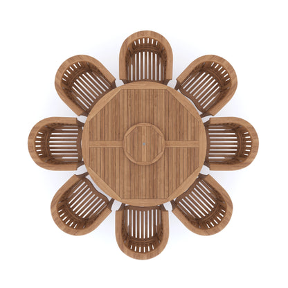 Teak Set 180cm Maximus Round Table 4cm Top (8 San Francisco Chairs) Cushions included.