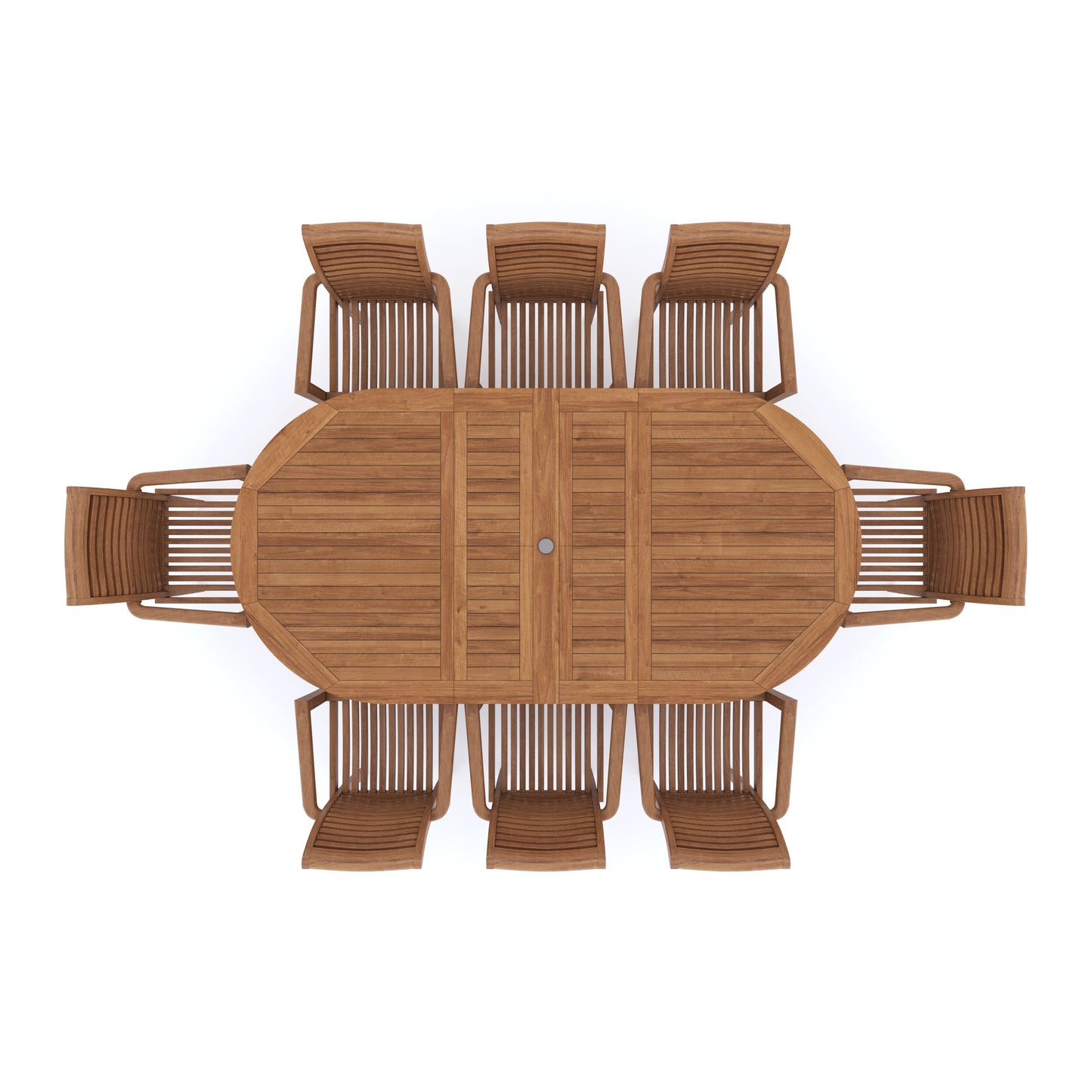 180cm to 240cm Teak Oval Extending Table with 8 Oxford Stacking Chairs