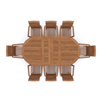 180cm to 240cm Teak Oval Extending Table with 8 Oxford Stacking Chairs