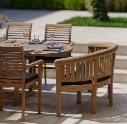 Teak 180-240cm Oval Extending Table 4cm Top (6 Oxford Stacking Chairs 2 San Francisco Benches) Cushions included.
