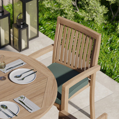 Teak Oval 180-240cm Extending Table with 8 Henley Stacking Chairs Cushions Included.