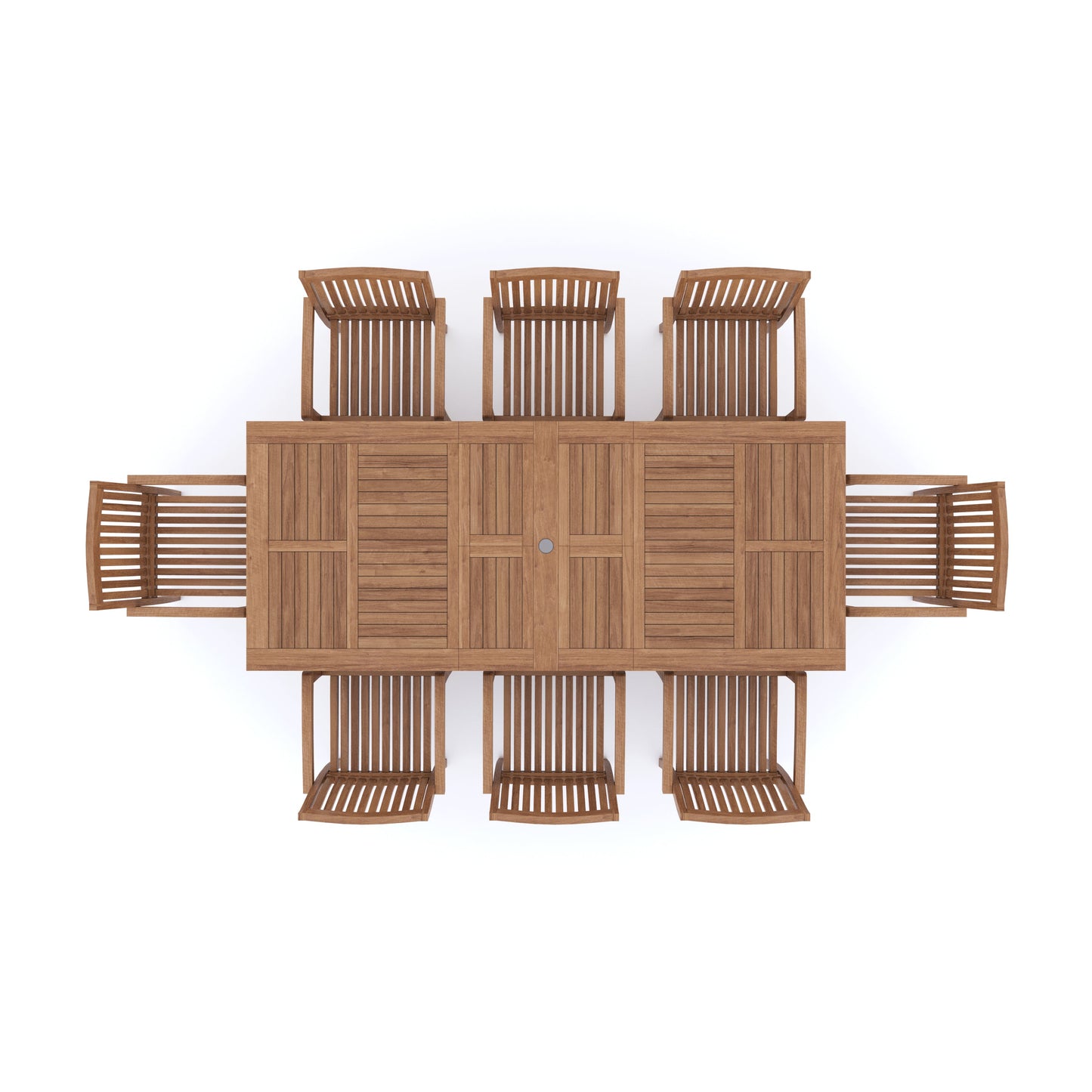 Teak Rectangle 180cm to 240cm Extending Table with 8 Henley Stacking Chairs