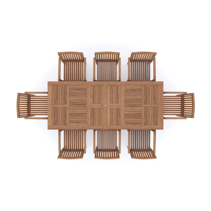 Teak Rectangle 180cm to 240cm Extending Table with 8 Henley Stacking Chairs