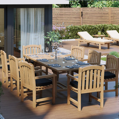 Teak 180-240cm Rectangle Extending Table 4cm Top (with 8 Warwick Chairs) Cushions included.