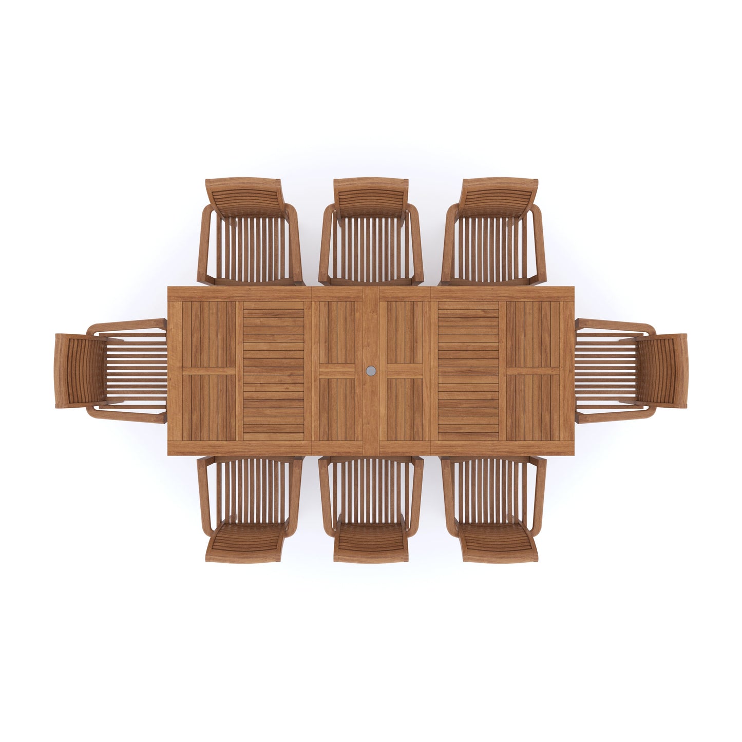 Teak Rectangle 180-240cm Extending Table 4cm Top (8 Oxford Stacking Chairs) Cushions included
