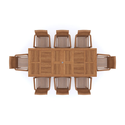 Teak Rectangle 180-240cm Extending Table 4cm Top (8 Oxford Stacking Chairs) Cushions included