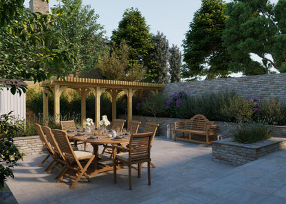 Teak 180cm to 240cm Oval Extending Table with 6 Hampton Chairs & 2 Oxford Stacking Chairs