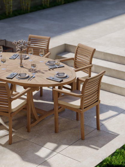 Teak Set 2m Sunshine Table with 6 Oxford Stacking Chairs