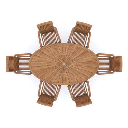 Teak Set 2m Sunshine Table with 6 Oxford Stacking Chairs