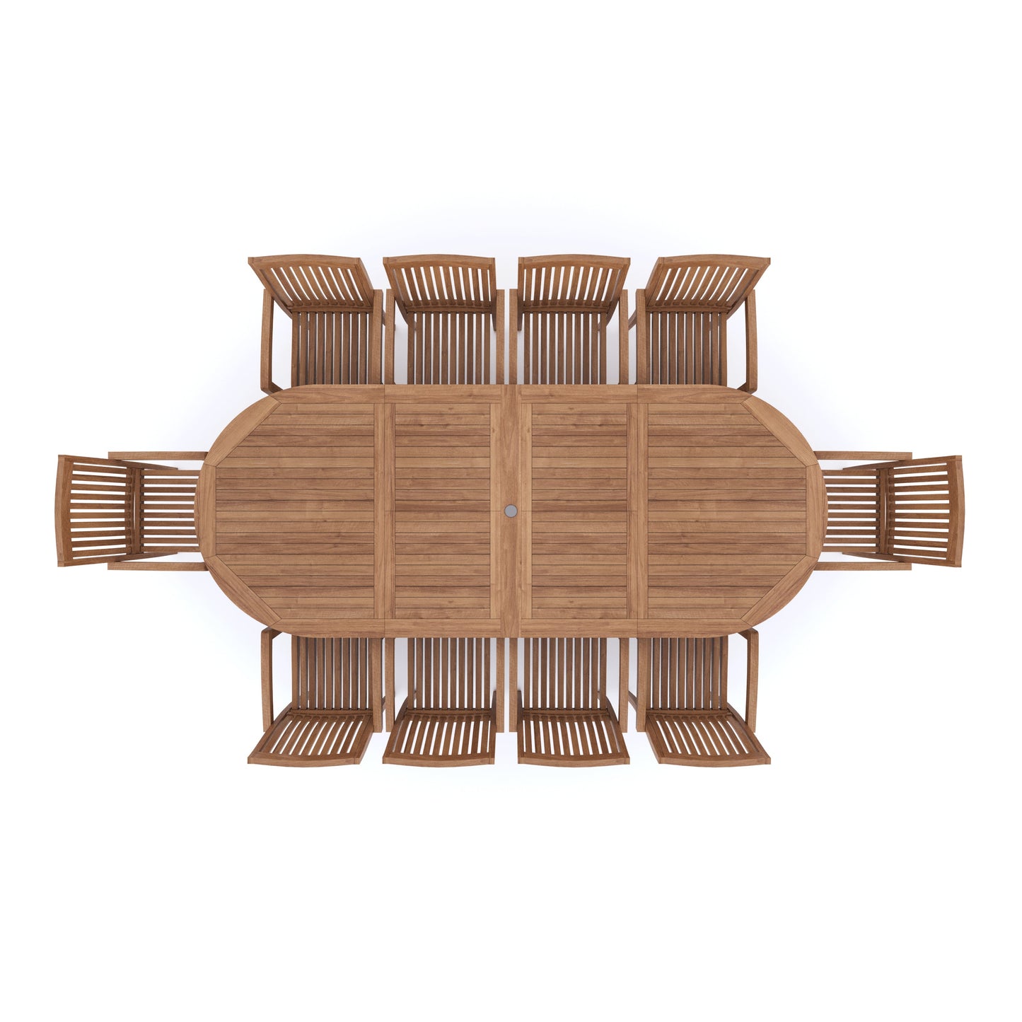 Teak 2m-3m Oval Extending Table with 10 Henley Stacking Chairs