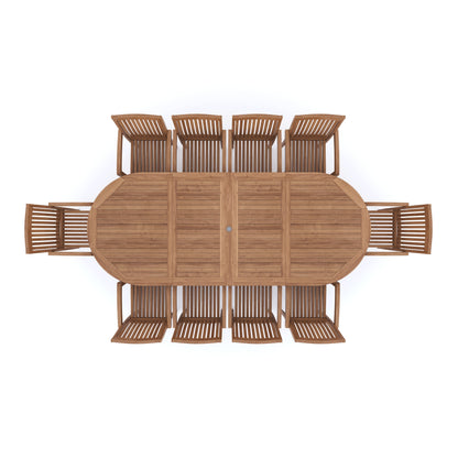 Teak 2m-3m Oval Extending Table with 10 Henley Stacking Chairs