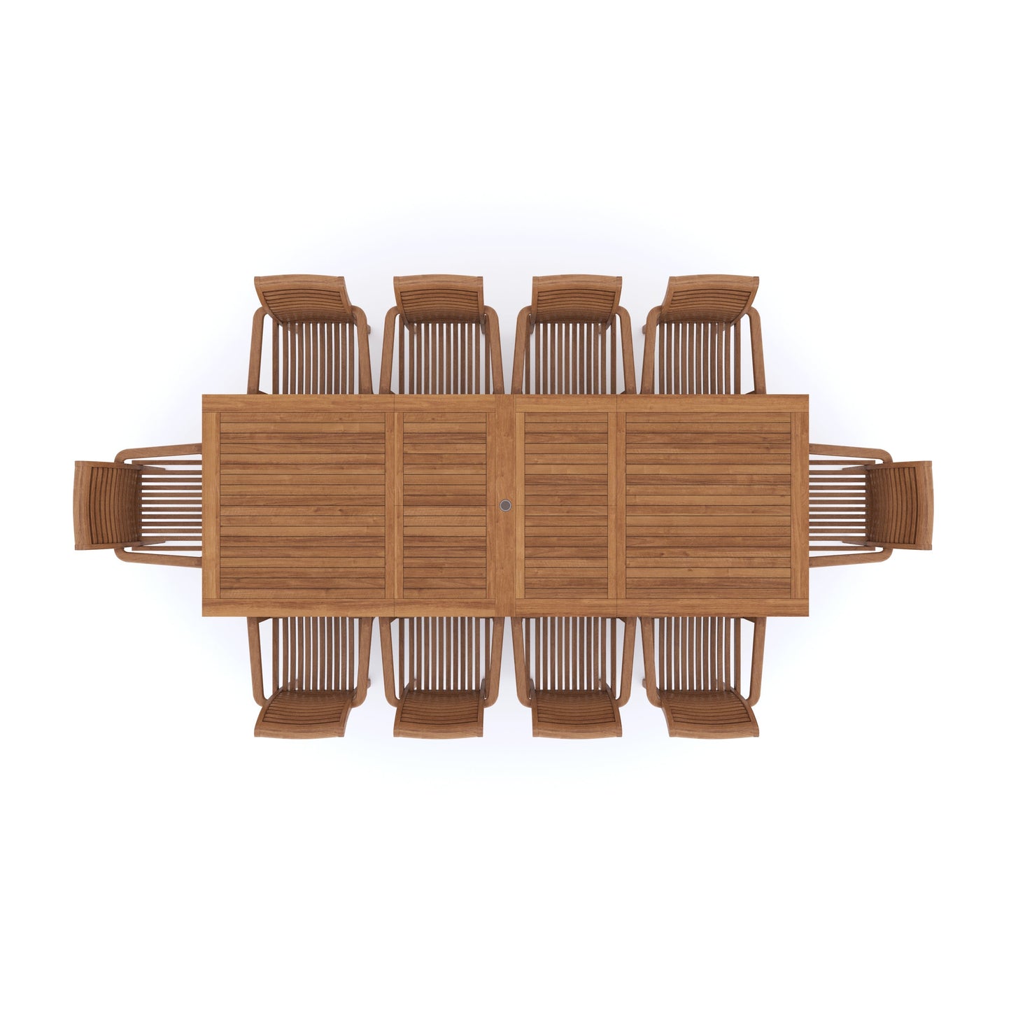 Teak Set 200-300cm Rectangle Extending Table 4cm Top (10 Oxford Stacking Chairs) Cushions included.