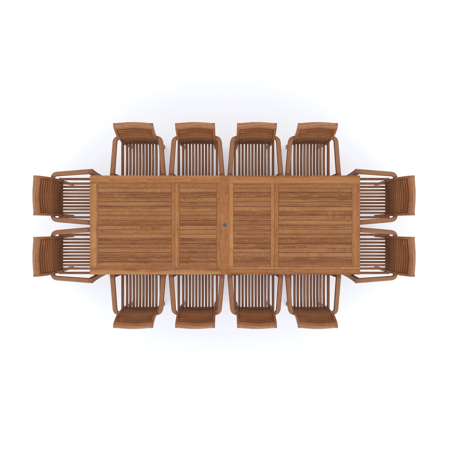 Giant Teak Set 2-3m Rectangle Extending Table 12 Oxford Stacking Chairs