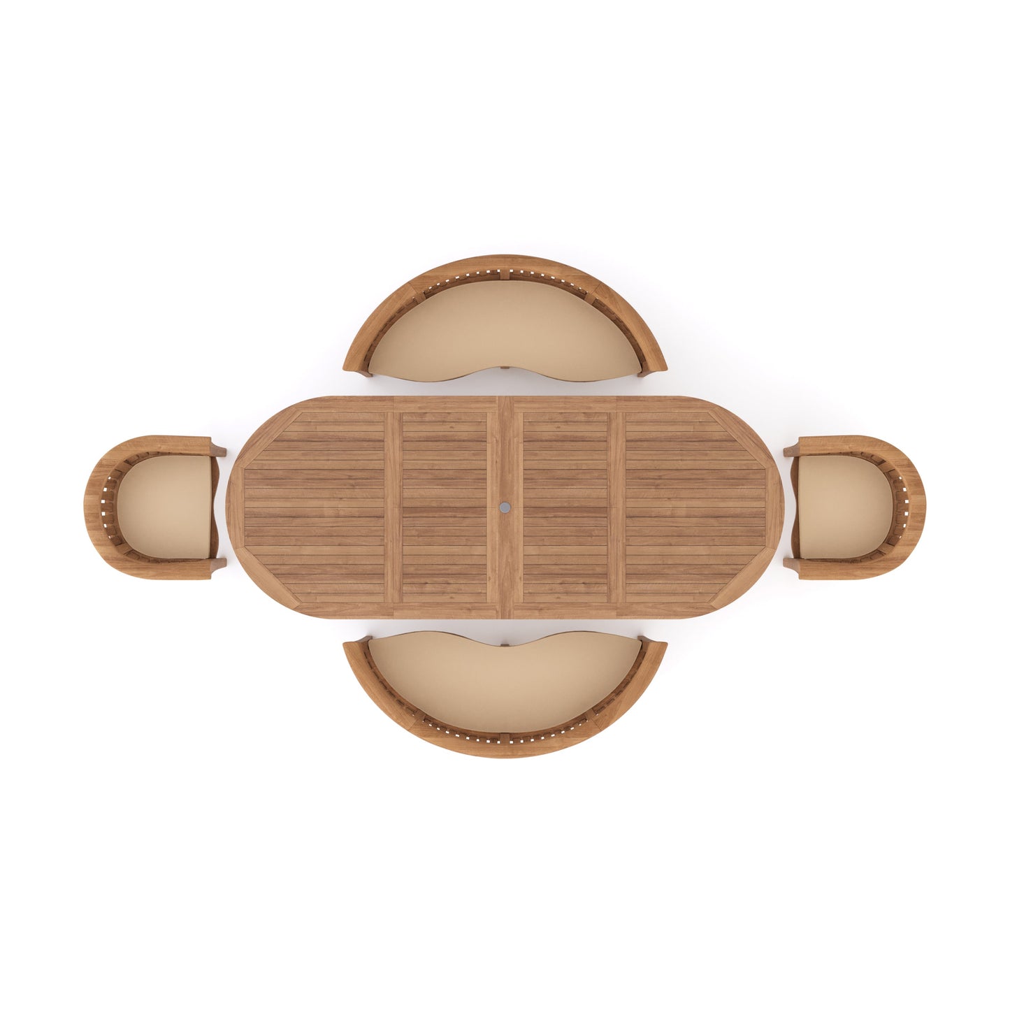 Teak Oval 2-3m Extending Table 4cm Top (2 San Francisco Chair, 2 San Francisco Bench) Free Cushions.