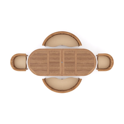 Teak Oval 2-3m Extending Table 4cm Top (2 San Francisco Chair, 2 San Francisco Bench) Free Cushions.