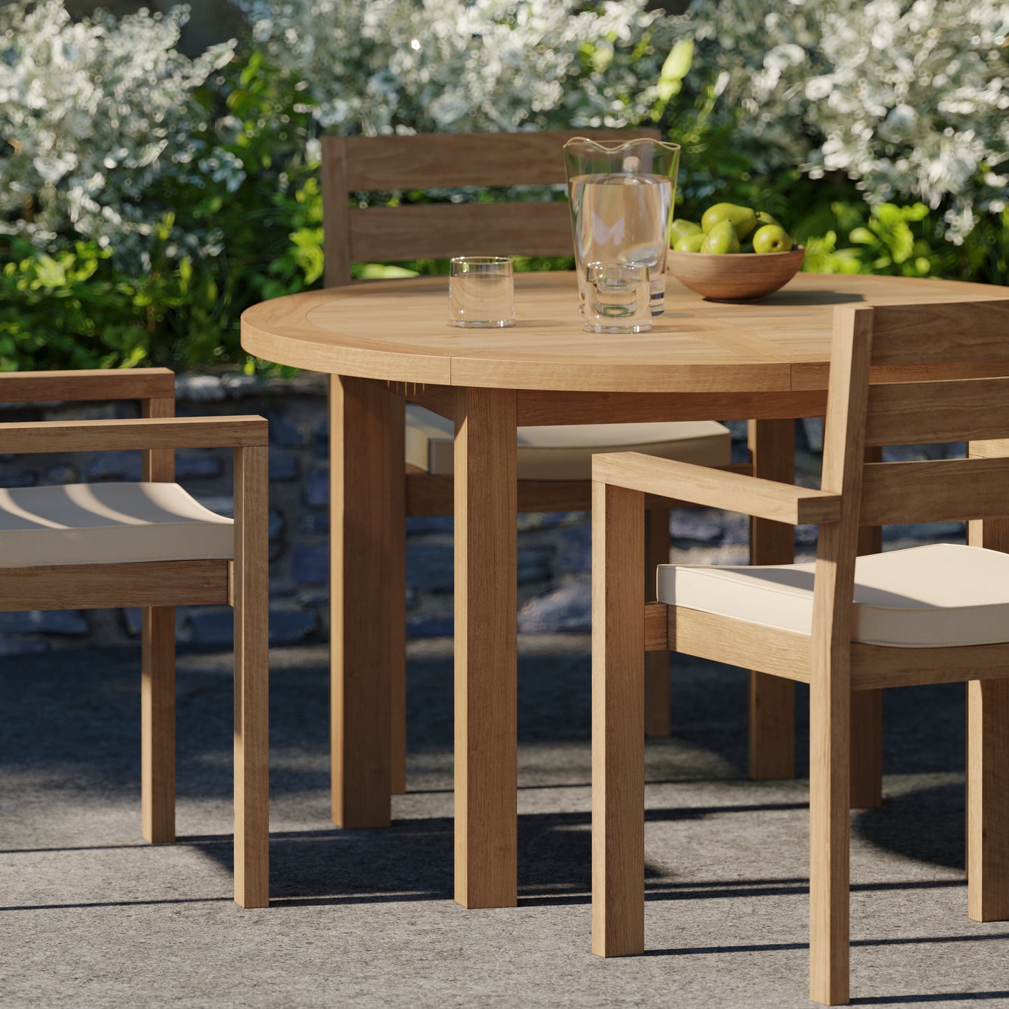 Teak Set 120cm Maximus Round Fixed Table with 4 Marlow Stacking Chairs