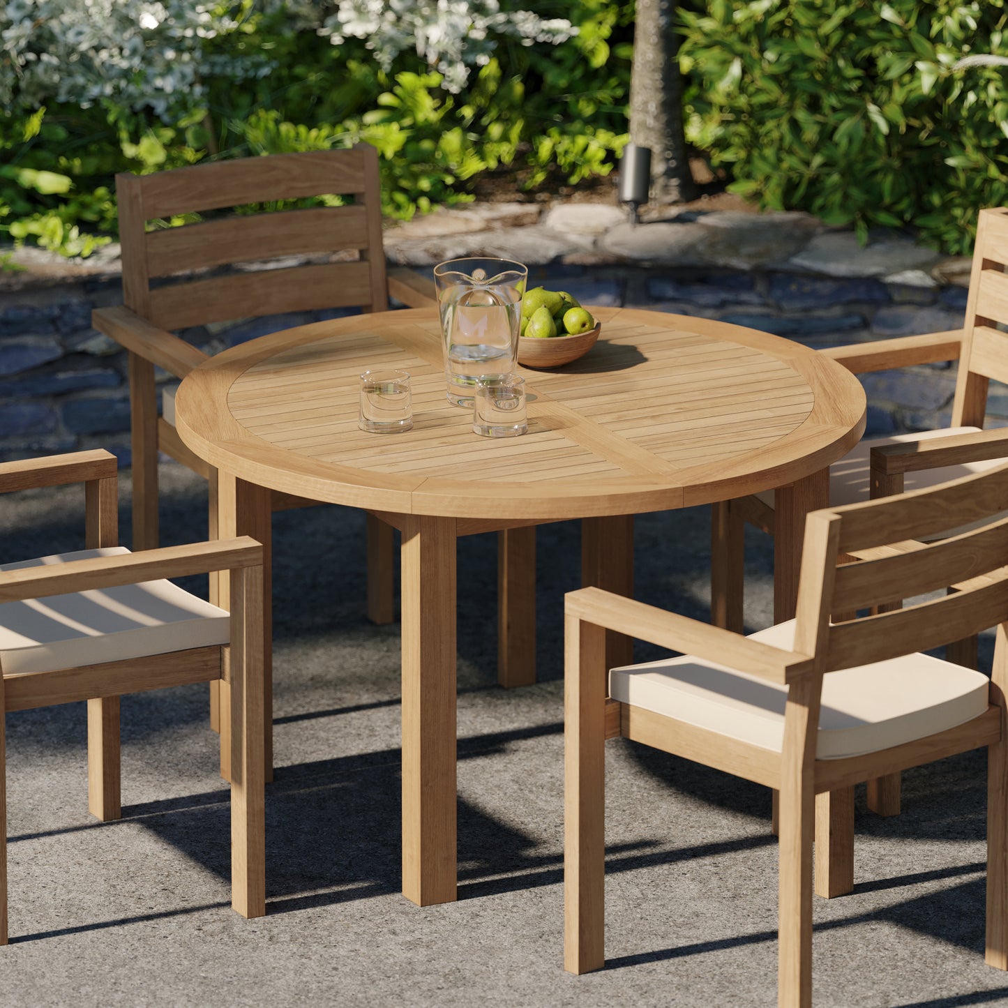 Teak Set 120cm Maximus Round Fixed Table with 4 Marlow Stacking Chairs