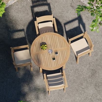 Teak Set 120cm Maximus Round Fixed Table with 4 Marlow Stacking Chairs