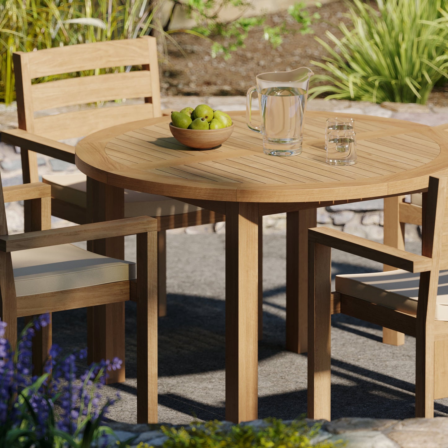Teak Set 120cm Maximus Round Fixed Table with 4 Marlow Stacking Chairs