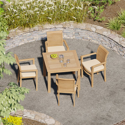 Teak Set 90cm Square Table with 4 Oxford Chairs (Cushions Included)
