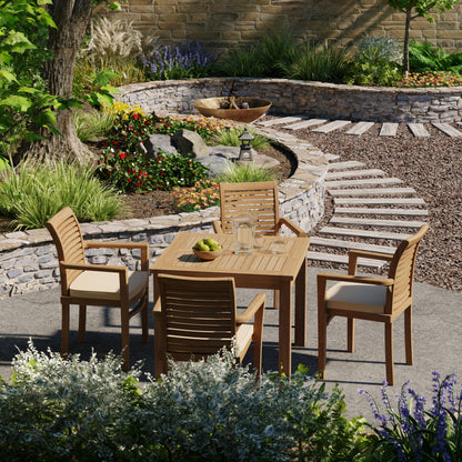 Teak Set 90cm Square Table with 4 Oxford Chairs (Cushions Included)