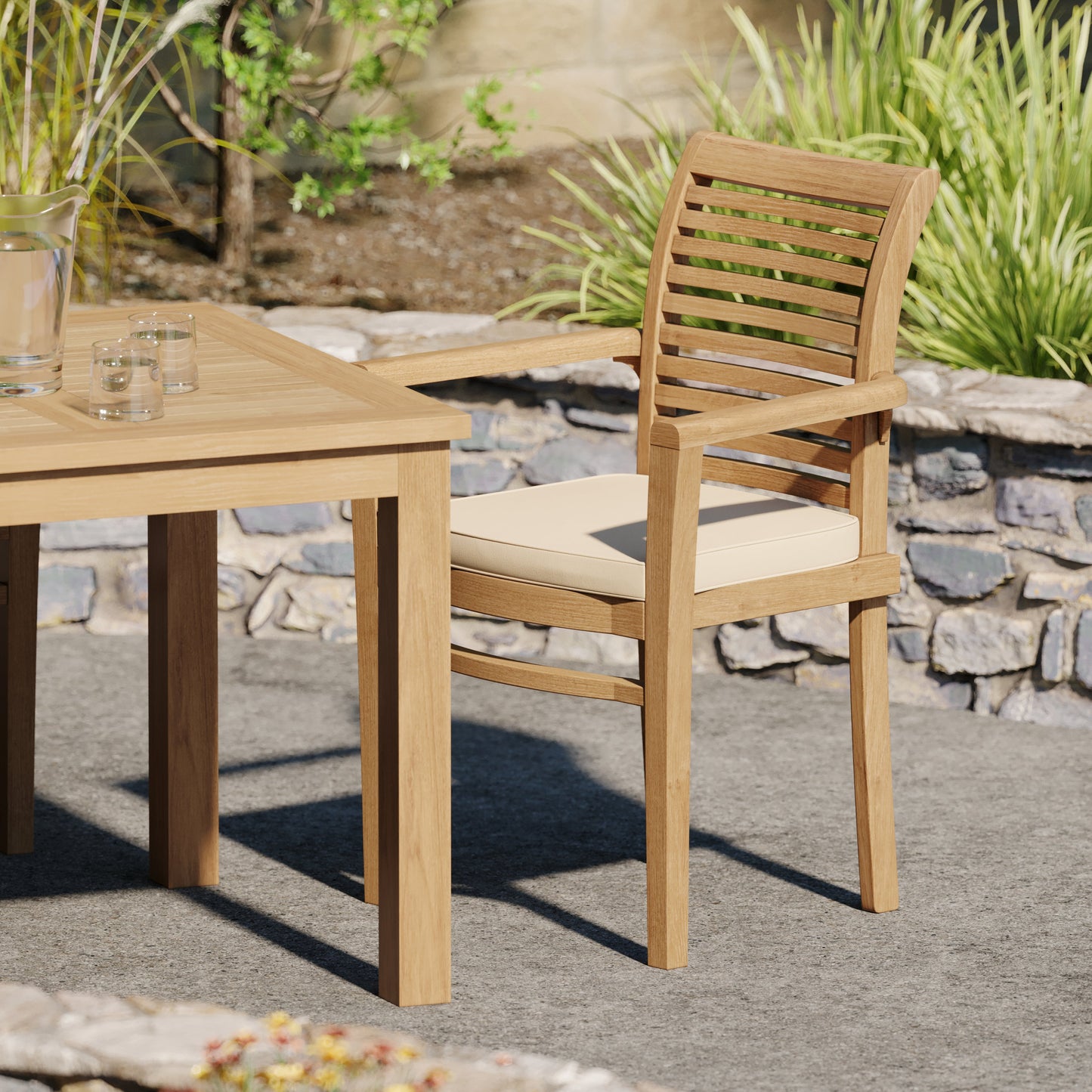 Teak Set 90cm Square Table with 4 Oxford Chairs (Cushions Included)