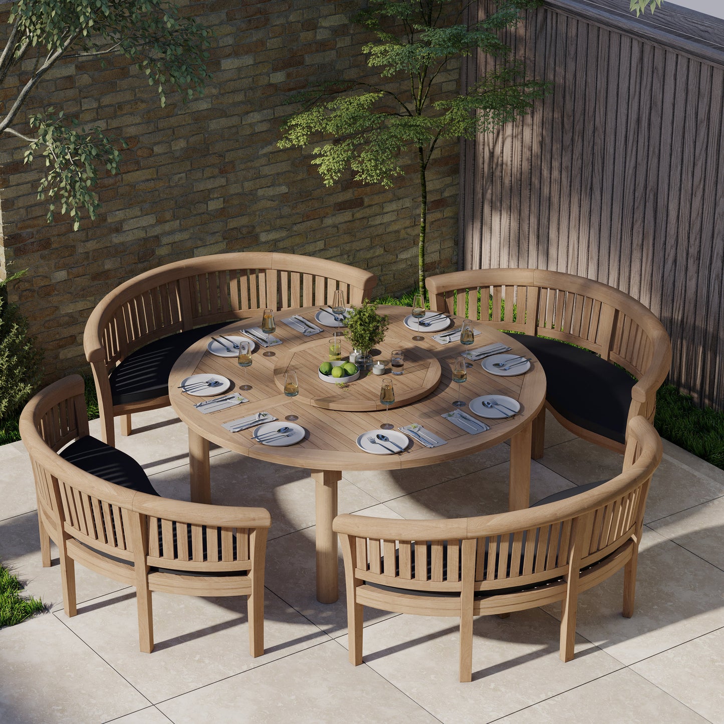Teak Set 180cm Maximus Round Table with 4 San Francisco Benches