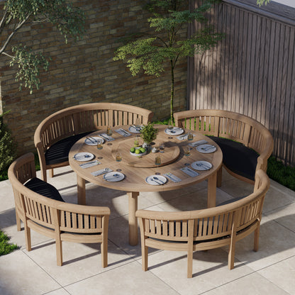 Teak Set 180cm Maximus Round Table with 4 San Francisco Benches
