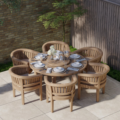 Teak Set 150cm Maximus Round Table Table, 4cm Top (6 San Francisco Chairs) Cushions included.