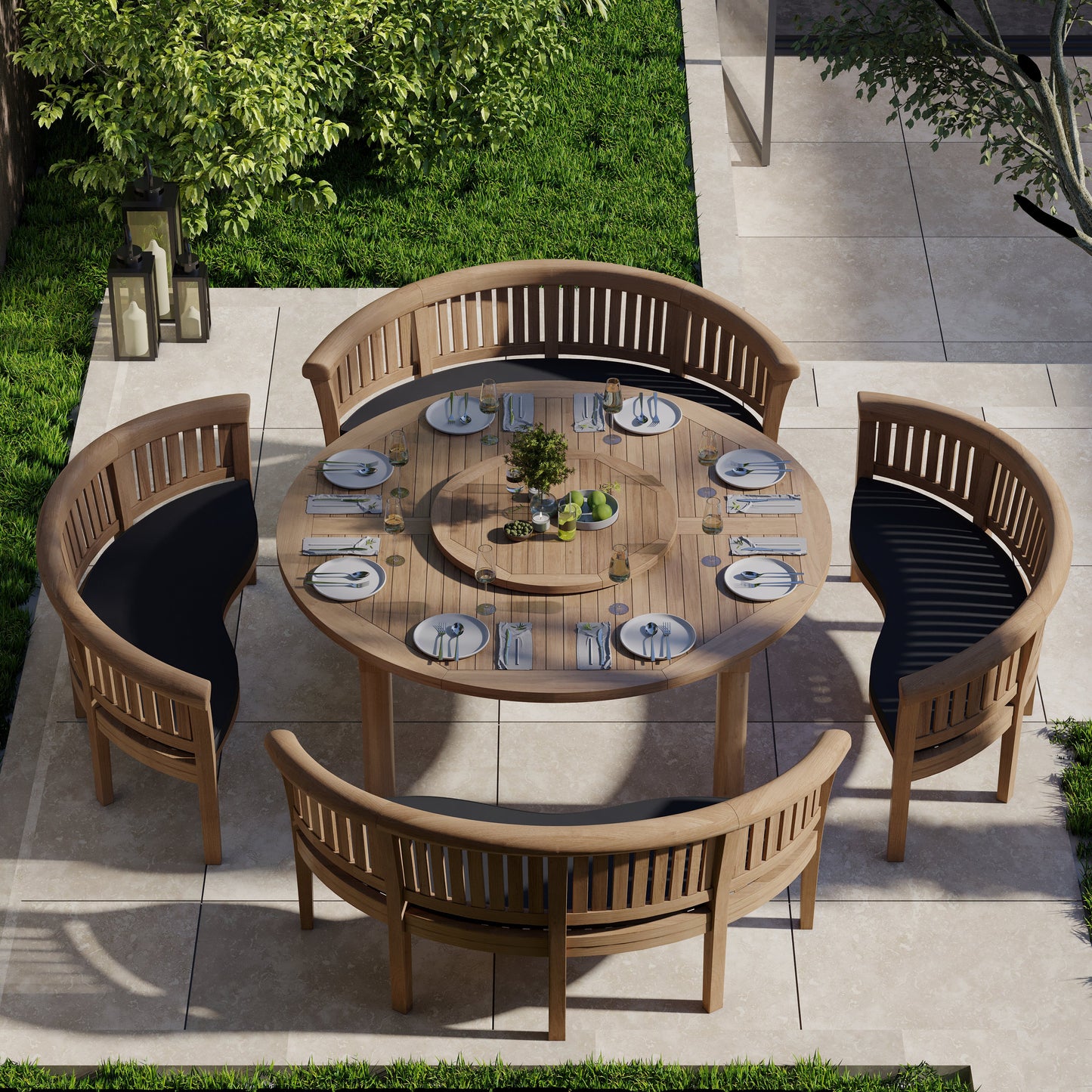 Teak Set 180cm Maximus Round Table with 4 San Francisco Benches
