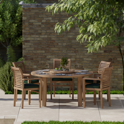 Teak Set 150cm Maximus Round Table, 4cm Top (6 Oxford Stacking Chairs) Cushions included.