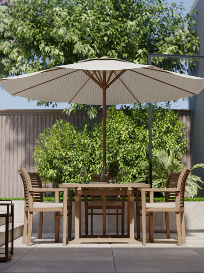 Teak Round to Oval 120-170cm Extending Table, 4cm Top (6 Oxford Stacking Chairs) cushions included.