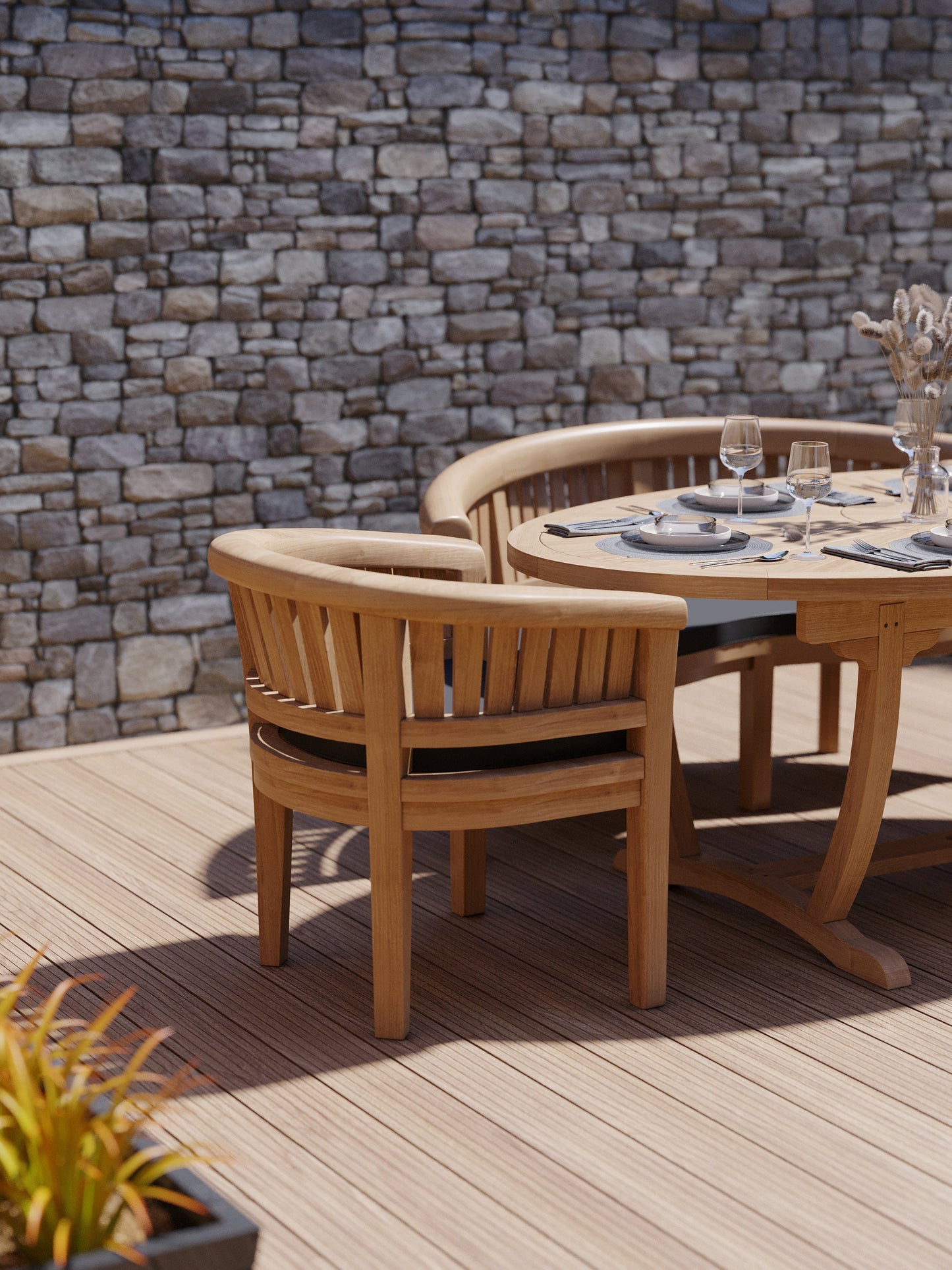 Teak Set 2m Sunshine Table with 2 San Francisco Chairs and 2 Benches