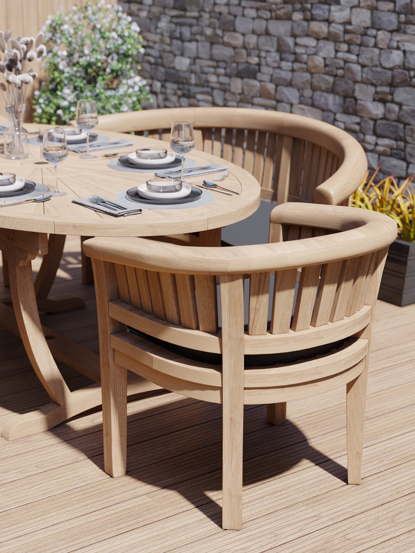 Teak Set 2m Sunshine Table with 2 San Francisco Chairs and 2 Benches