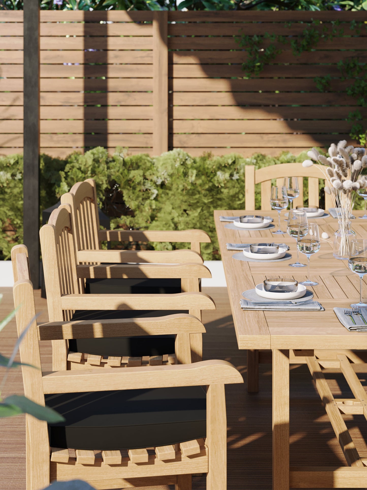 Teak 180-240cm Rectangle Extending Table 4cm Top (with 8 Warwick Chairs) Cushions included.